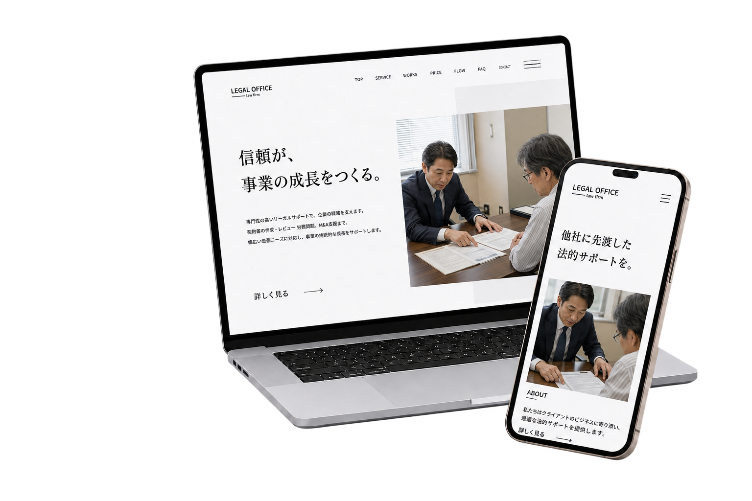 パソコンとスマートフォンで表示した専門家向けホームページのイメージ